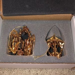 Nativity and Lantern gold ornament set